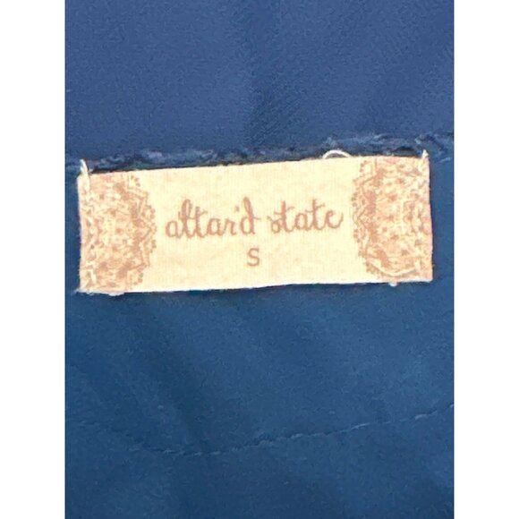 Navy Blue Lace Long Sleeve VNeck Lace Chiffon Dress Flared Sleeves Back Tie Sz S - Picture 6 of 10